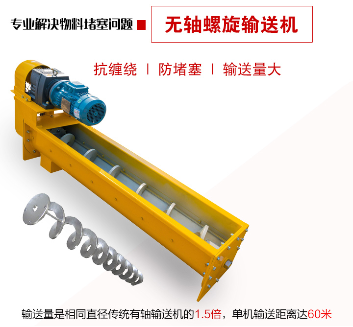 輸送量是相同直徑傳統有軸輸送機的1.5倍,單機輸送距離達60米